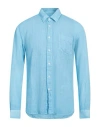 120% Lino Man Shirt Sky Blue Size 3xl Linen