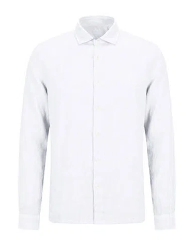 120% Lino Man Shirt Sky Blue Size L Linen In White