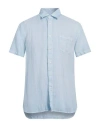 120% Lino Man Shirt Sky Blue Size Xxl Linen In Blue