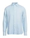 120% Lino Man Shirt Sky Blue Size M Linen