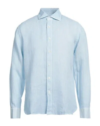 120% Lino Man Shirt Sky Blue Size M Linen