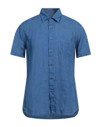 120% Lino Man Shirt Slate Blue Size 3xl Linen