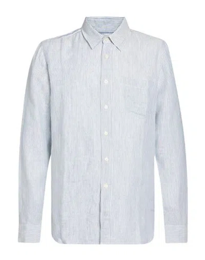 120% Lino Man Shirt Slate Blue Size L Linen In Gray