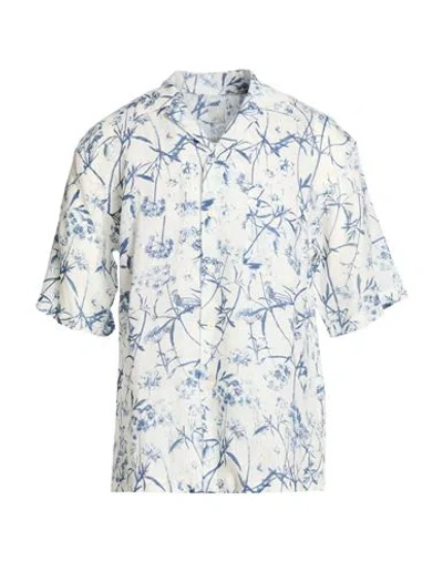 120% Lino Man Shirt Slate Blue Size L Linen In Multi