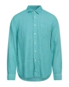 120% Lino Man Shirt Turquoise Size 3xl Linen In Blue