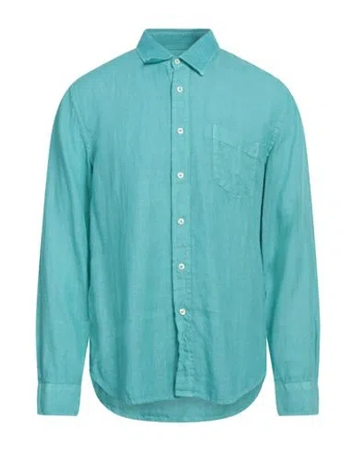120% Lino Man Shirt Turquoise Size 3xl Linen In Blue