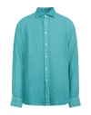 120% Lino Man Shirt Turquoise Size L Linen In Blue