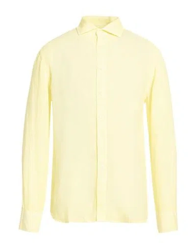 120% Lino Man Shirt Pastel Yellow Size Xl Linen