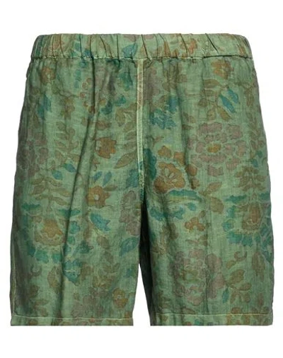 120% Lino Man Shorts & Bermuda Shorts Military Green Size 32 Linen