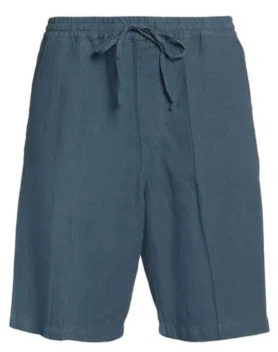 120% Lino Man Shorts & Bermuda Shorts Slate Blue Size 32 Linen In Blue