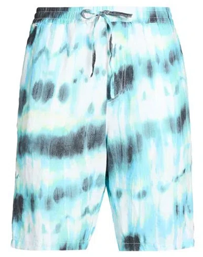 120% Lino Man Shorts & Bermuda Shorts Turquoise Size 38 Linen In Multi