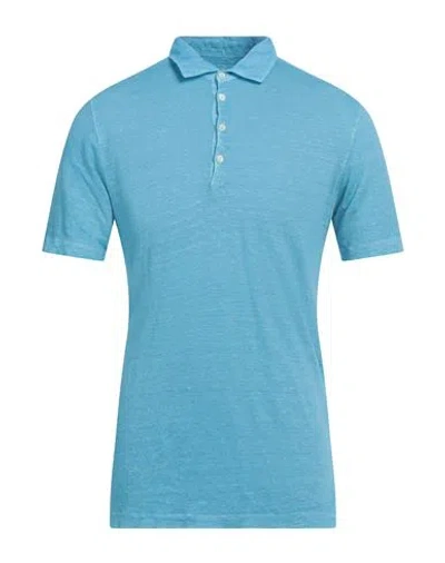 120% Lino Man Polo Shirt Azure Size 3xl Linen In Blue