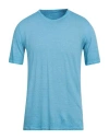 120% Lino Man T-shirt Azure Size 3xl Linen In Blue