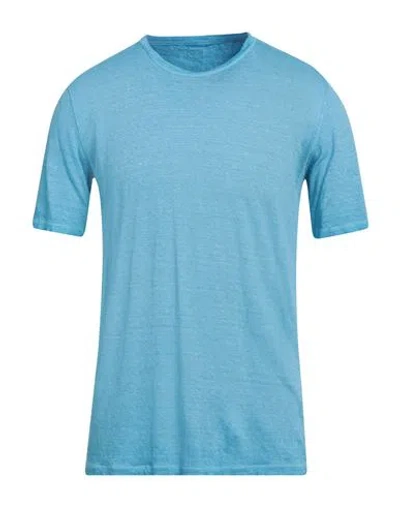 120% Lino Man T-shirt Azure Size 3xl Linen In Blue