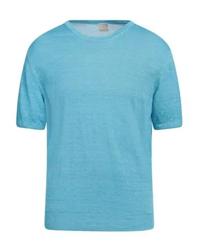 120% Lino Man Sweater Azure Size Xl Linen In Blue