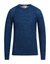 120% Lino Man Sweater Navy Size L Mohair Wool, Polyamide, Linen, Cashmere, Wool In Blue