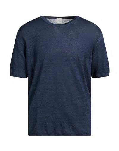 120% Lino Man Sweater Navy Size Xxl Linen In Blue