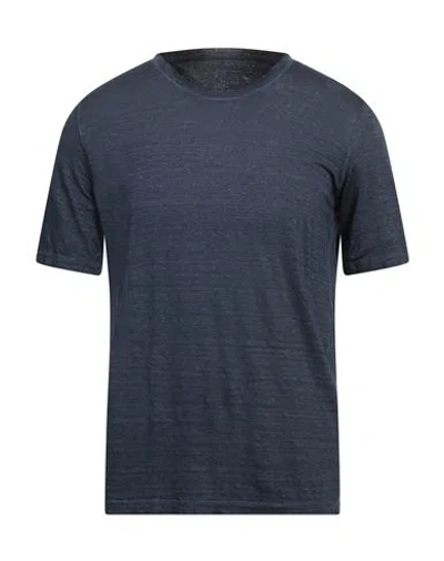 120% Lino Man T-shirt Navy Size L Linen In Blue
