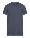 120% Lino Man T-shirt Slate Blue Size 3xl Linen In Blue