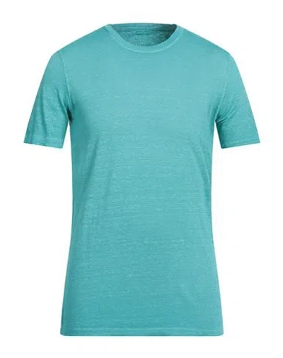 120% Lino Man T-shirt Turquoise Size 3xl Linen In Blue