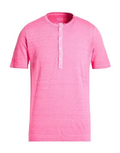120% Lino Man T-shirt Fuchsia Size Xl Linen In Pink