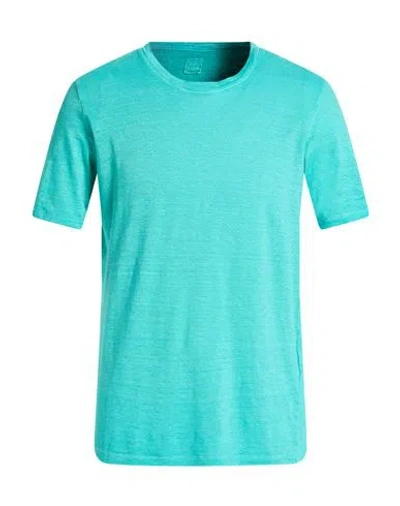 120% Lino Man T-shirt Turquoise Size 3xl Linen In Blue