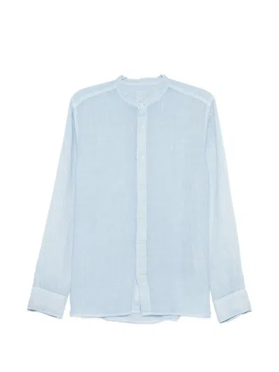 120% Lino Mandarin-collar Shirt In Blue