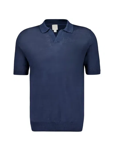 120% Lino Marine V-neck T-shirt In Blue