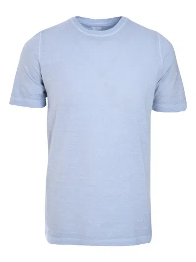 120% Lino Mélange-effect Crew-neck T-shirt In Blau