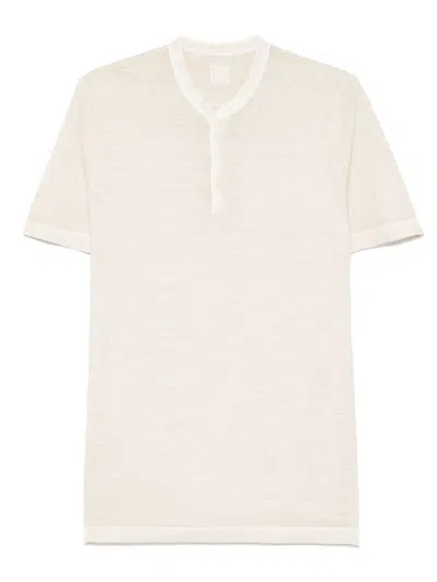 120% Lino Mélange Henley T-shirt In Neutral