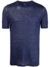 120% Lino Short Sleeve Linen T-shirt In Blau