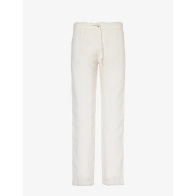 120% Lino Drawstring Tapered-leg Regular-fit Linen Trousers In Champagne Soft Fade
