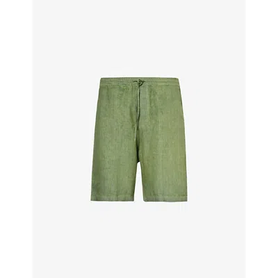 120% Lino Shorts In Green Linen In Medium Green Soft Fade