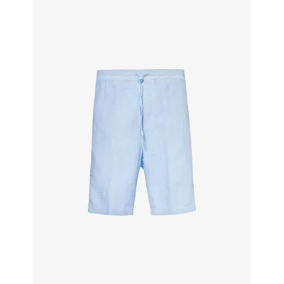 120% Lino Bermuda Pressed-crease Mid-rise Linen Shorts In Mermaid Soft Fade