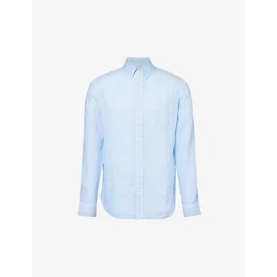 120% Lino Spread-collar Regular-fit Linen Shirt In Blue