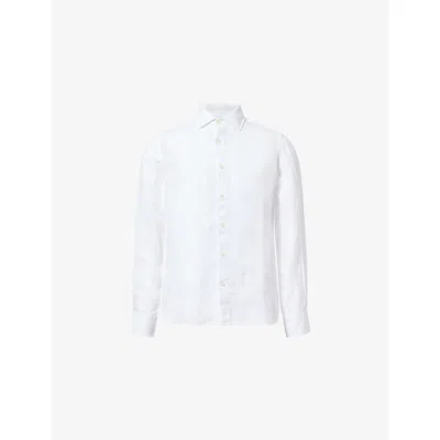 120% Lino Mens White Regular-fit Curved-hem Linen Shirt
