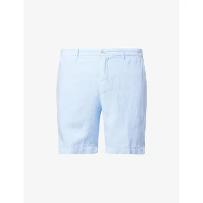 120% Lino Mens Aquatic Solid Regular-fit Two-slip-pockets Linen Shorts In Blue
