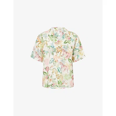 120% Lino Mens Printed Fa Short-sleeve Relaxed-fit Linen Shirt In Multi