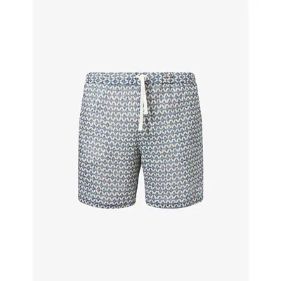 120% Lino Mens Grpahic-print Linen Bermuda Shorts Washed-blue Print