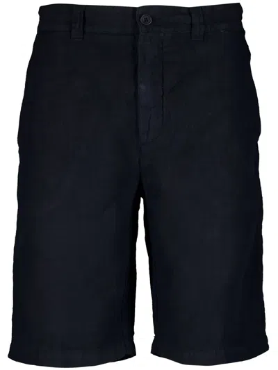 120% Lino Mid-rise Linen Bermuda Shorts In Blue