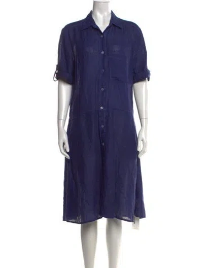 Pre-owned 120% Lino Midi Length Dress In Blue