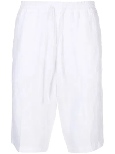 120% Lino Mid-rise Linen Bermuda Shorts In White