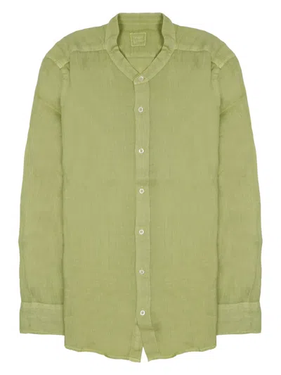 120% Lino Neutrals Slim Fit Cotton Shirt In Green