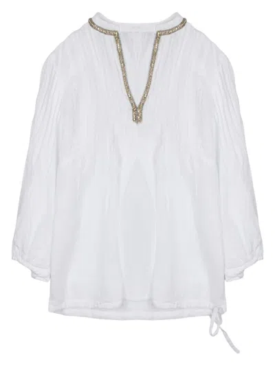 120% Lino Neutrals Strass Crinkled Linen Blouse In Gray