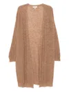 120% Lino Open-front Embellished Long Cardigan In Brown