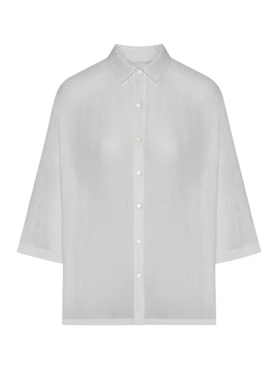 120% Lino Oversized Linen Shirt With Three-quarter Sleeves In White