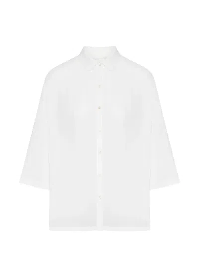 120% Lino Oversized Linen Shirt With Three-quarter Sleeves In White