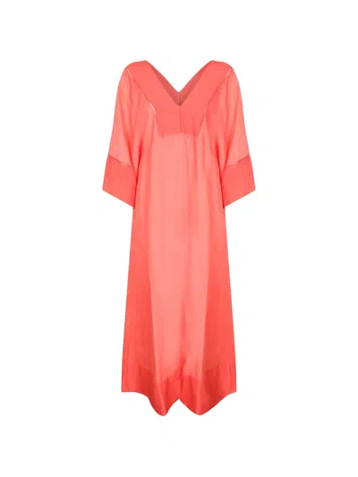 120% Lino Panelled Midi Dress In Multi
