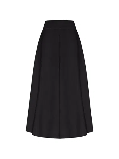 120% Lino Long Linen Flower Skirt With Waistband In Black