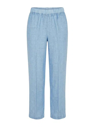 120% Lino Pantalón Casual - Azul Claro